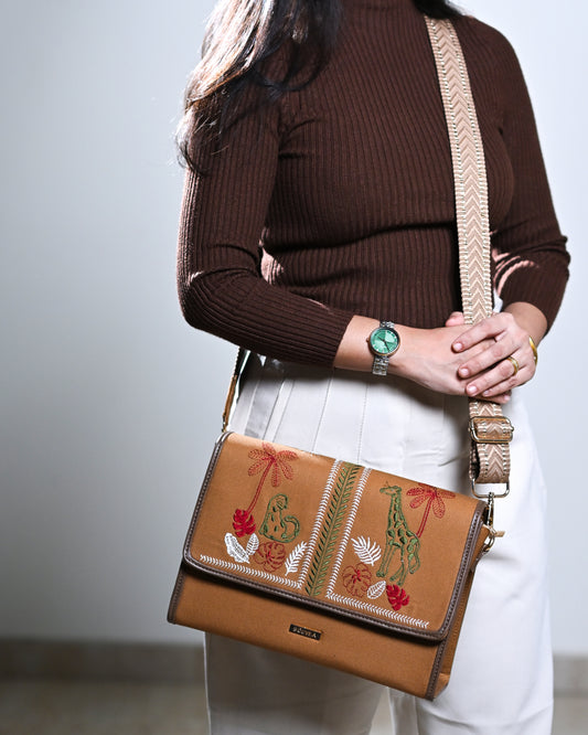 Safaria - Embroidered tropical Satchel