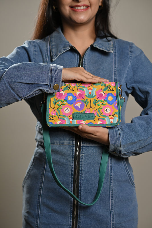 Floro - Quirky Floral Print Canvas Sling Bag