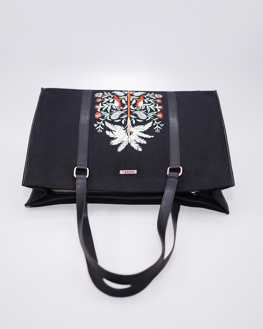 Palmora - Khaki Embroidered Laptop Tote