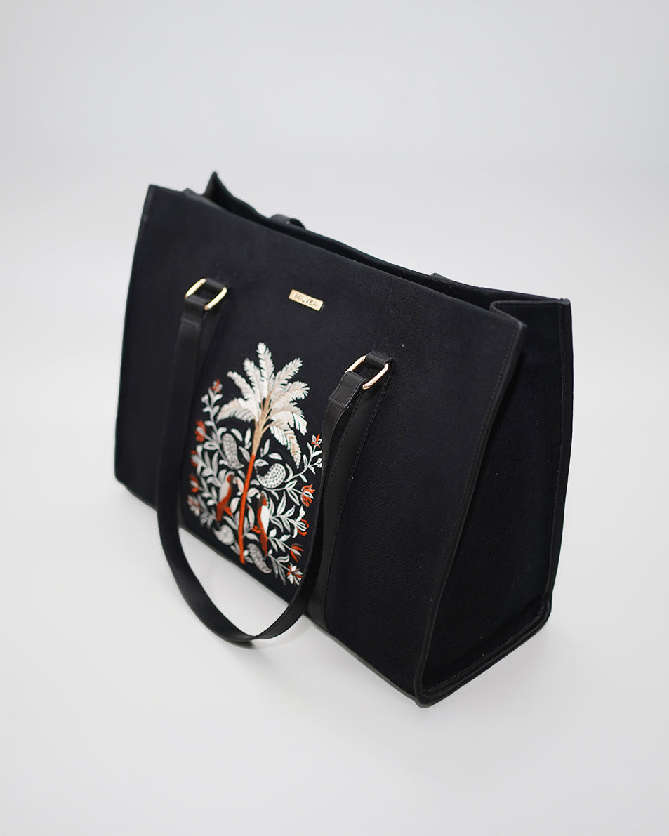 Palmora - Khaki Embroidered Laptop Tote